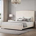 BarnFurin Full Size Chenille Bed Frame with 56' Tall Headboard, Upholstered Platform Bed with Nailhead Trim Headboard, Soft Boucle Fabric, No Box Spring Needed, Easy Assembly, Beige