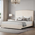 BarnFurin King Size Chenille Bed Frame with 56' Tall Headboard, Upholstered Platform Bed with Nailhead Trim Headboard, Soft Boucle Fabric, No Box Spring Needed, Beige