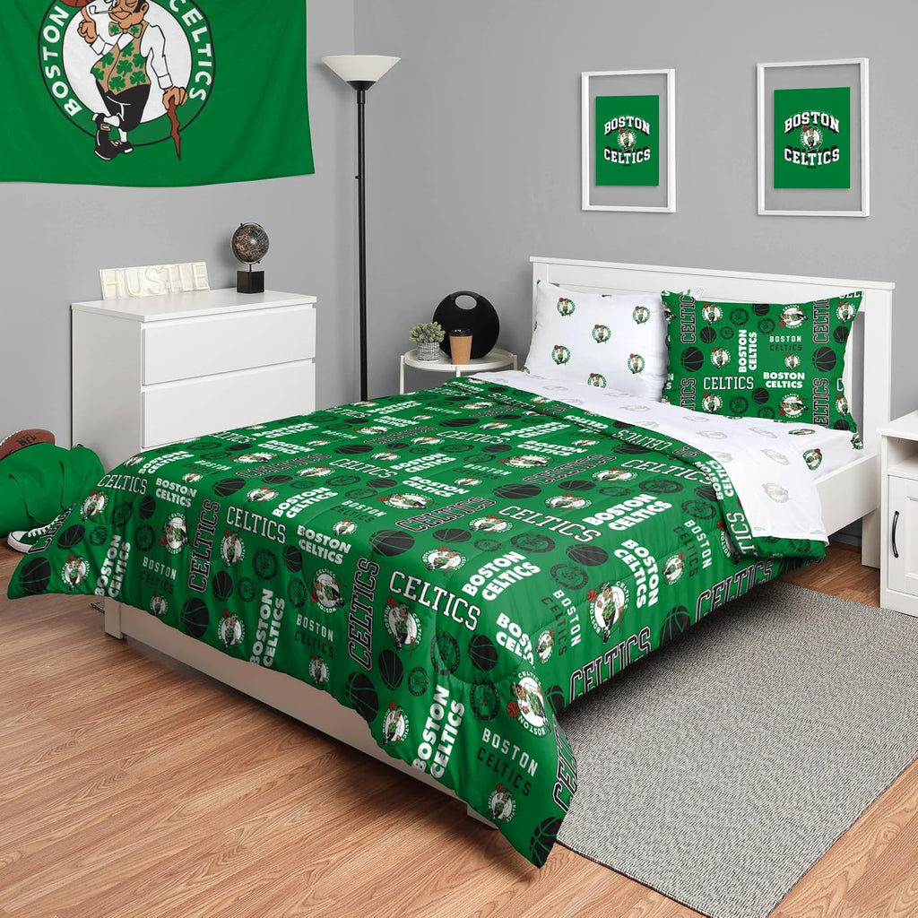 FOCO Unisex-Adult NBA Team Logo Bed in a Bag Comforter, Sheets, Pillow Cases Bedding 5-Piece Set