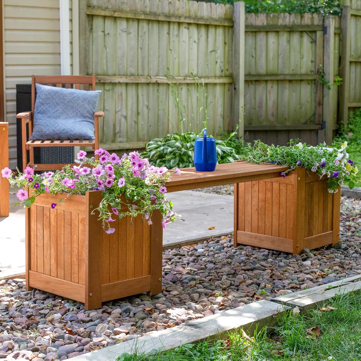 Sunnydaze 68-Inch Meranti Wood Outdoor Planter Box Bench with Teak Oil Finish