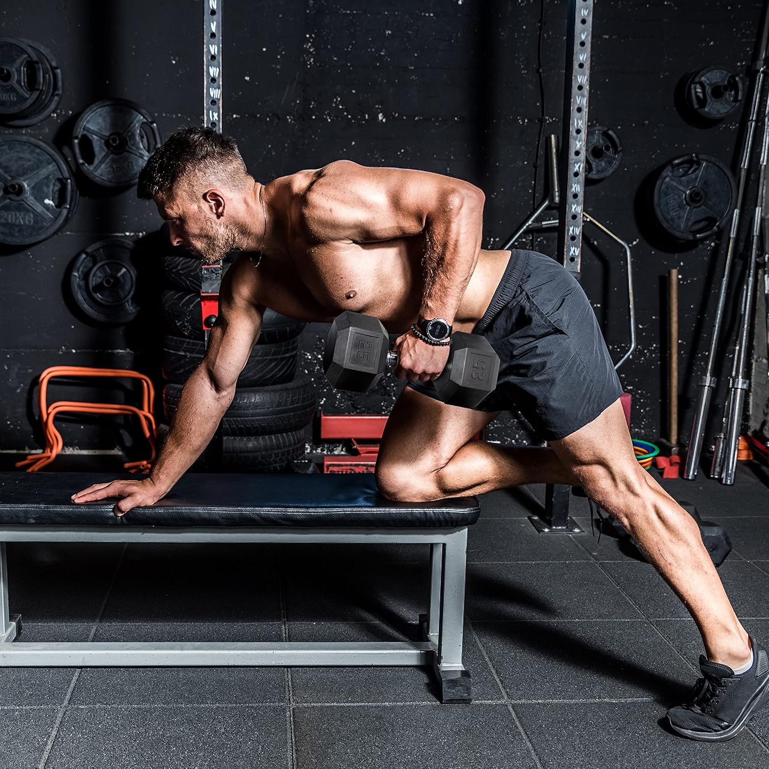 WF Athletic Supply Rubber Coated Solid Steel Cast-Iron Pair Dumbbells, Rubber Hex Dumbbells, Hex Weights Dumbbells for Muscle Toning, Full Body Workout, Home Gym Dumbbells, Pair