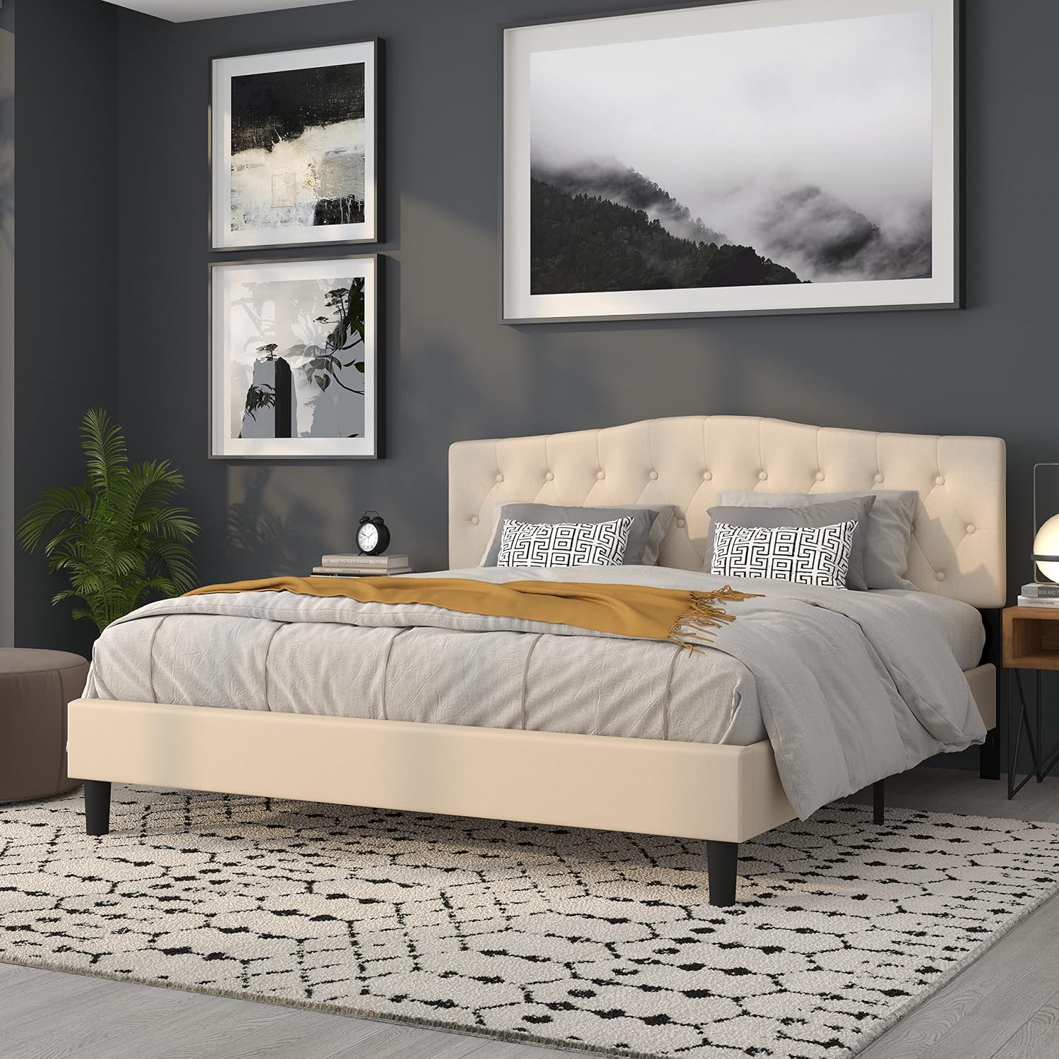 Flash Furniture Cambridge Button Tufted and Diamond Stitched Upholstered King Size Headboard in Beige Fabric