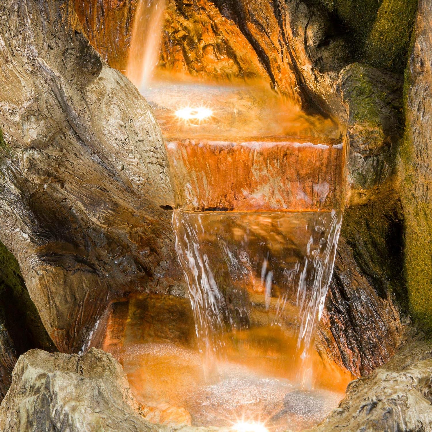 Alpine Corporation WIN1520 59' Indoor/Outdoor Floor 5-Tiered Tree Bark Water Fountain, Cascading Mossy Wood Waterfall Feature for Garden, Patio, and Yard, Brown