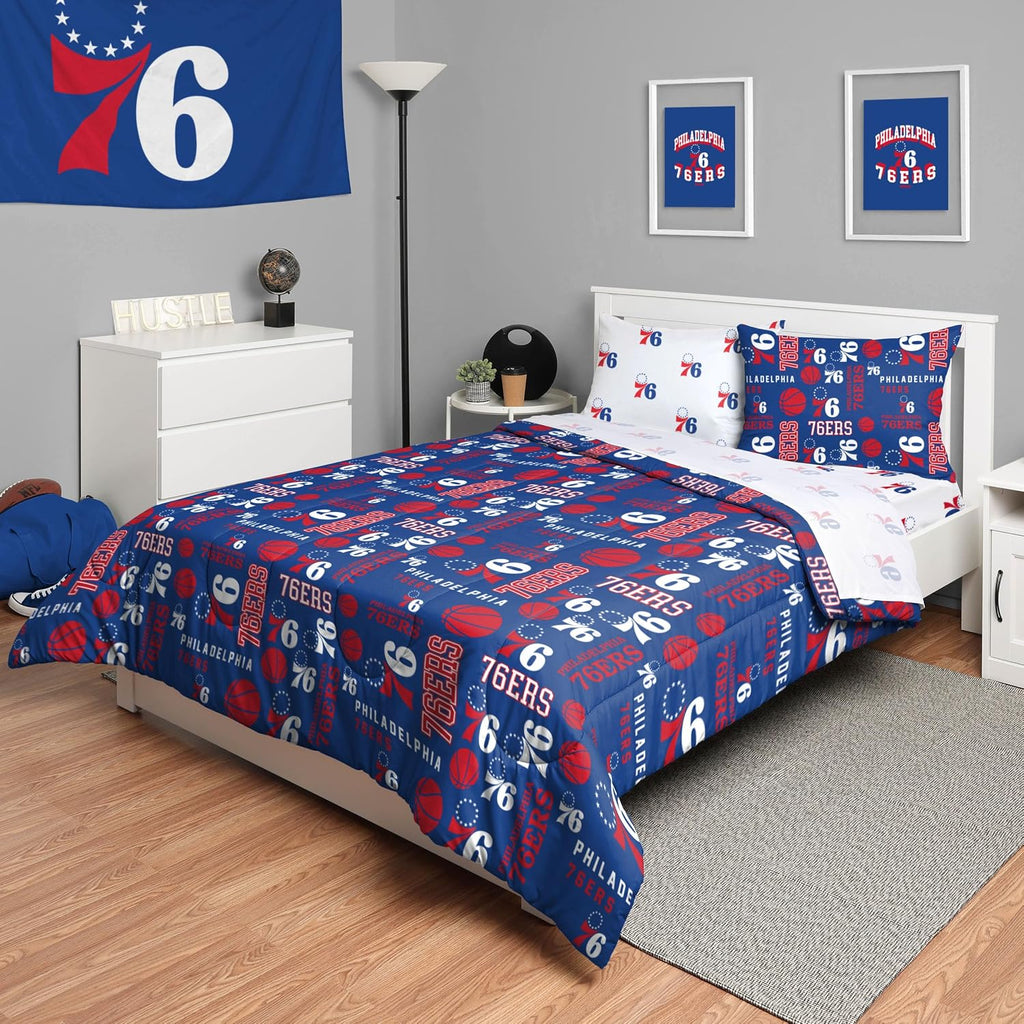FOCO Unisex-Adult NBA Team Logo Bed in a Bag Comforter, Sheets, Pillow Cases Bedding 5-Piece Set