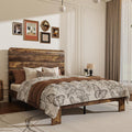 Full Size Wooden Bed Frame with Headboard, Rustic Farmhouse Platform Bedframe with Wood Slat Support, Sturdy and No Noise, Easy Assembly (Brown, Full)
