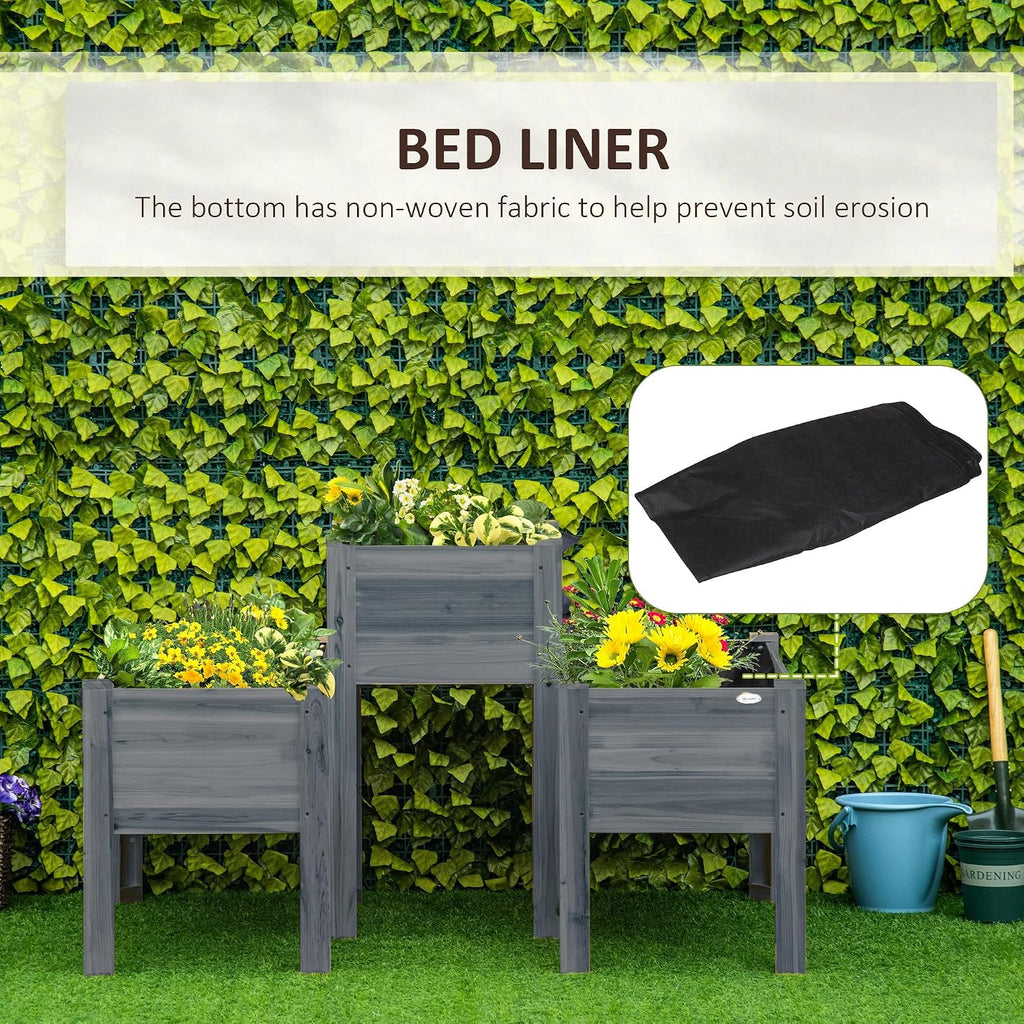 Outsunny Raised Garden Bed Set of 3, Wooden Elevated Planter Box with Legs and Bed Liner, for Backyard and Patio to Grow Vegetables, Herbs, and Flowers, Gray