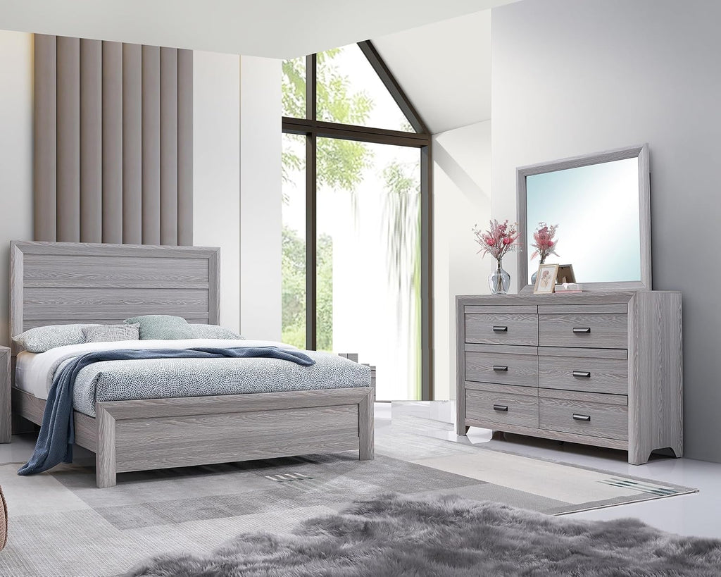 Drift Wood Grey Finish 3pc Full Size Panel Bed Set Wooden Bedroom Furniture Contemporary