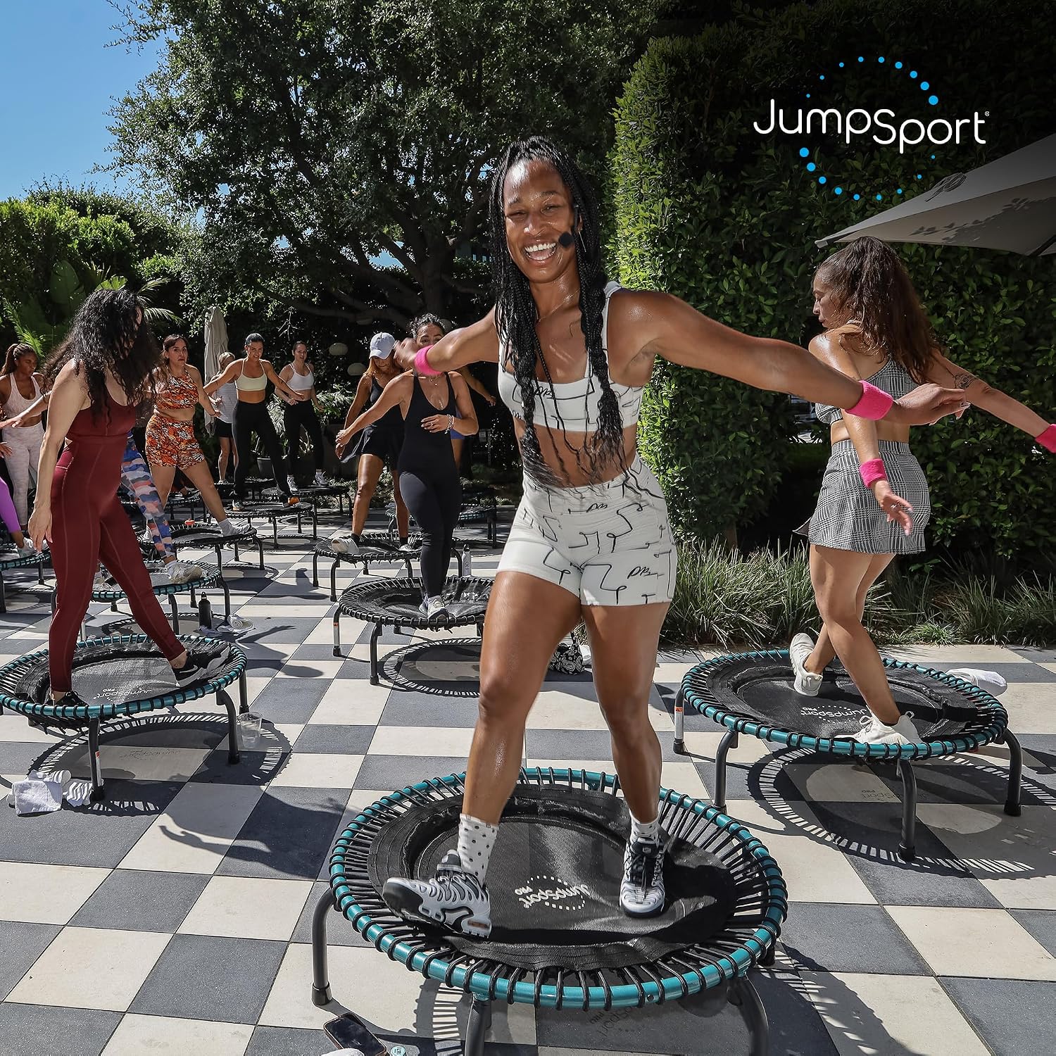 JumpSport 350 PRO 39 Inch Fitness Trampoline Indoor Rebounder Cardio Workout Equipment 300 lb Capacity