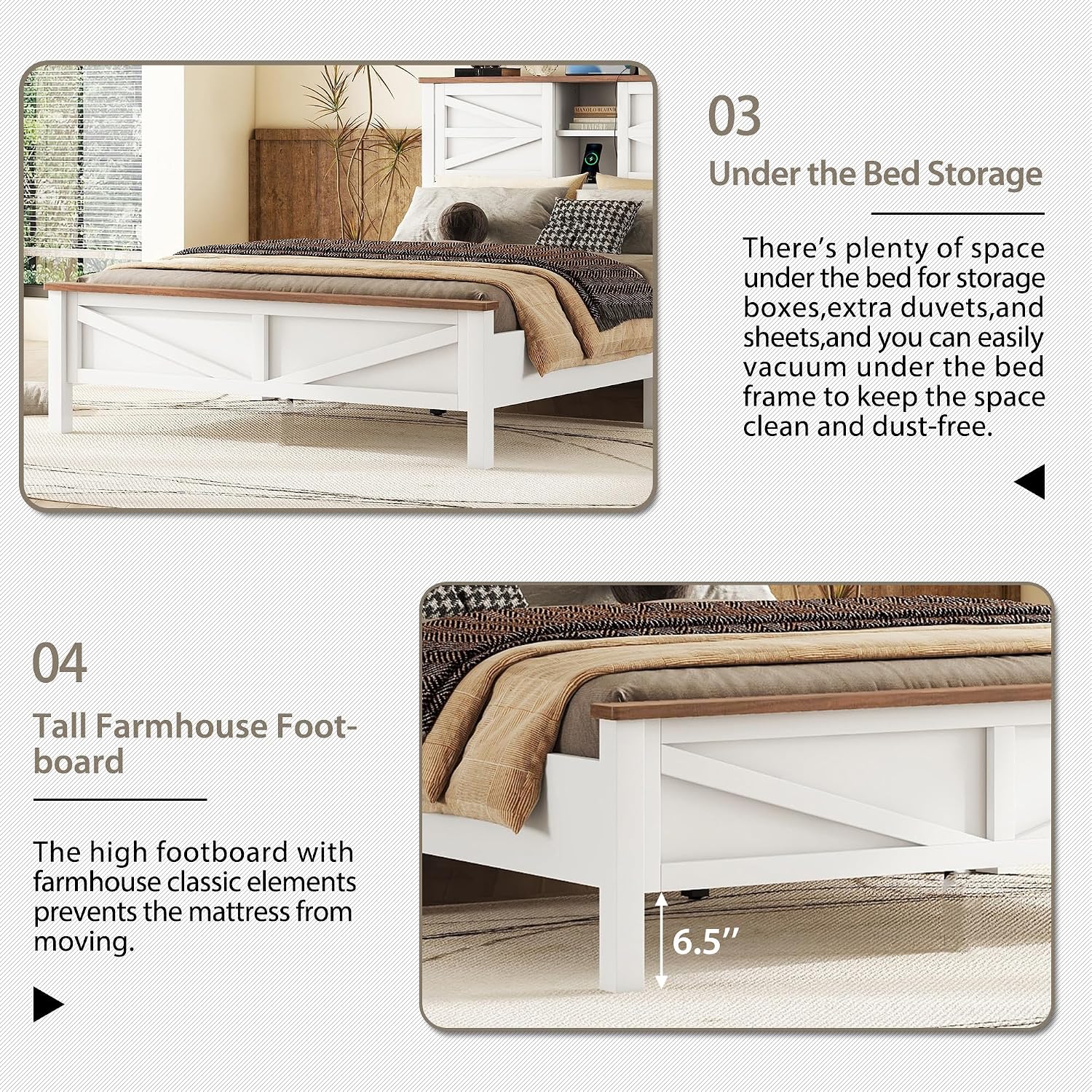 Farmhouse 3-Pieces Bedroom Sets Queen Size Farmhouse Platform Bed with Double Sliding Door Storage Headboard and Charging Station,Solid Wood Platform Bed with Storage Nightstand and Dresser,White