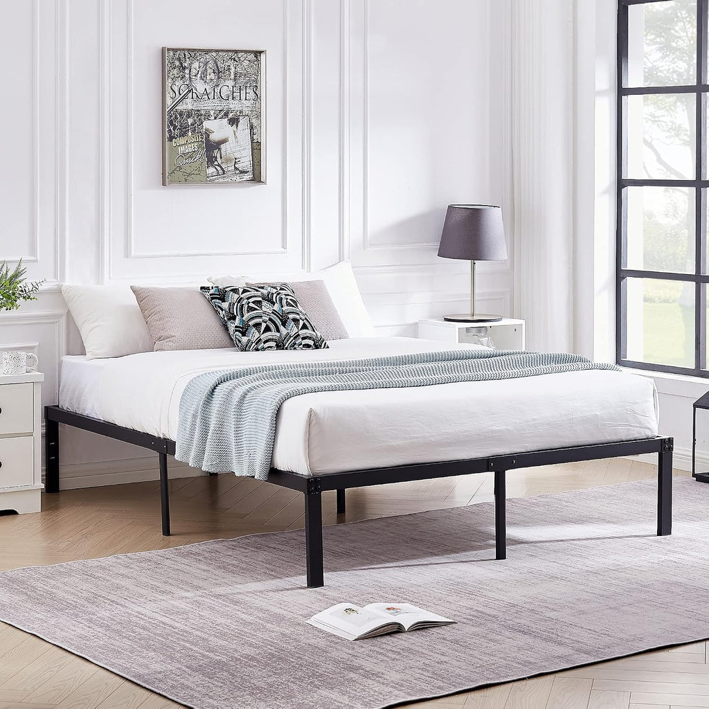 VECELO 14 inch Metal Full Size Bed Frame,Black Basic Steel Slats Platform,Heavy Duty Steel Slat/Noise Free&No Box Spring Needed Modern（2 Set）