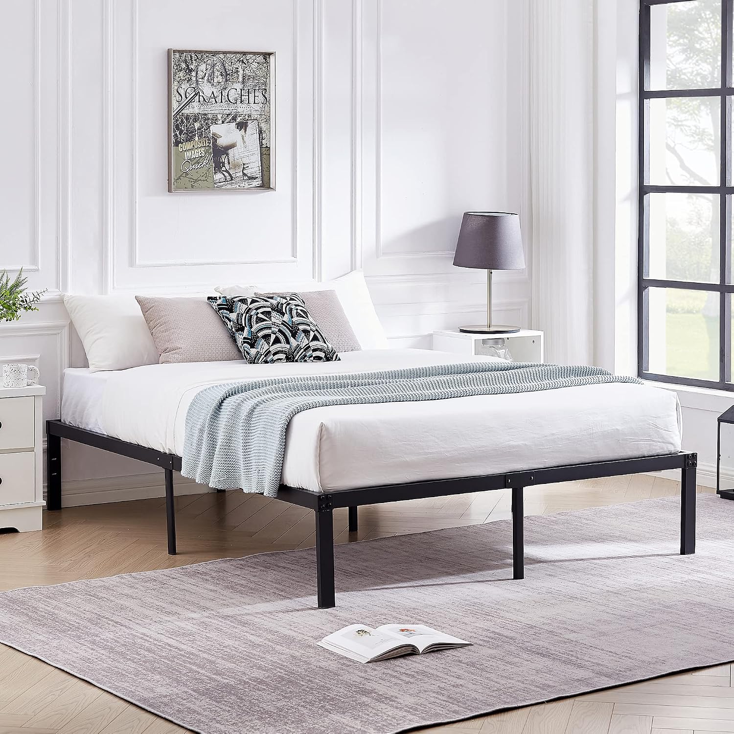 VECELO 14 inch Metal Full Size Bed Frame,Black Basic Steel Slats Platform,Heavy Duty Steel Slat/Noise Free&No Box Spring Needed Modern（2 Set）