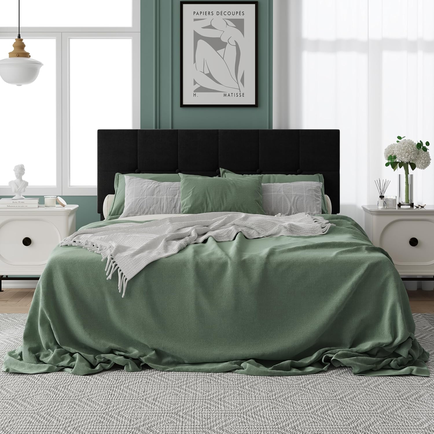 IOILORI Queen Size Bed Frame with Headboard, Queen Upholstered Bed Frame,Queen Platform Bed Frame, No Box Spring, Easy to Assemble,Black