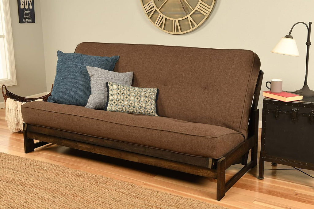 Kodiak Furniture Aspen Futon Set with Reclaim Mocha Finish, Linen Cocoa Mattress, Full