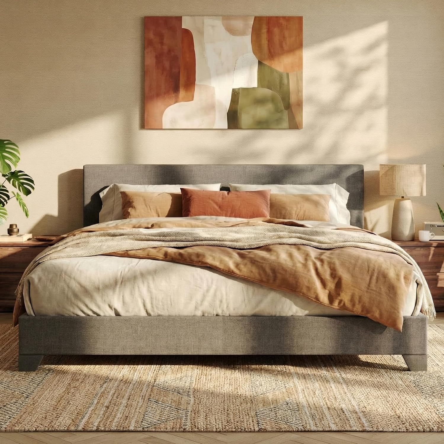 SHA CERLIN Dark Grey King Platform Upholstered Bed Frame with Adjustable Headboard, Wood Slats Support, No Box Spring Needed, Easy Assembly, Easy Clean Up