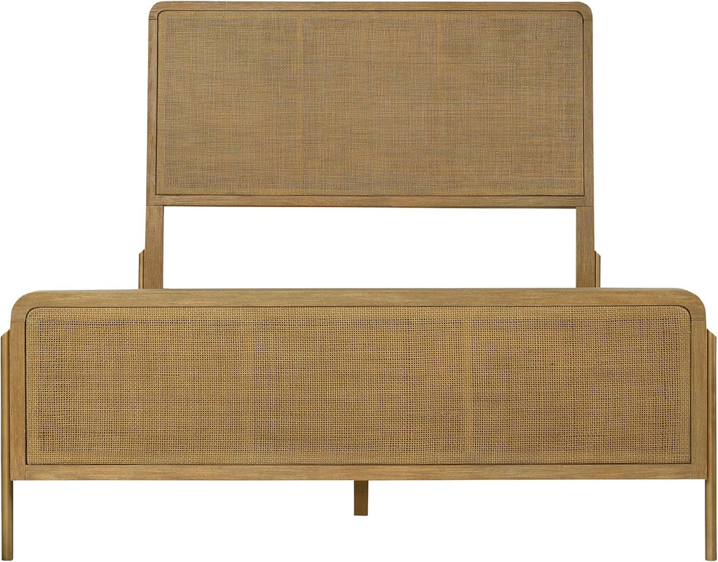 Coaster Home Furnishings - Arini - Wood - Rattan Queen Panel Bed with Woven Cane, Metal Tube Legs, and Tall Headboard - Bedroom - Sand Wash and Natural Cane - 224300Q