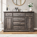 Homkdom Farmhouse Dresser – 6 Drawers & 2 Doors for Bedroom Storage Dresser Sturdy Build & Smooth Silent Slides，Dark Rustic Oak