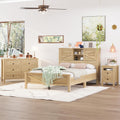 3 s Bedroom Sets Full Size Platform Bed with Double Sliding Door Storage Headboard and Charging Station, Storage Nightstand and Dresser, Natural