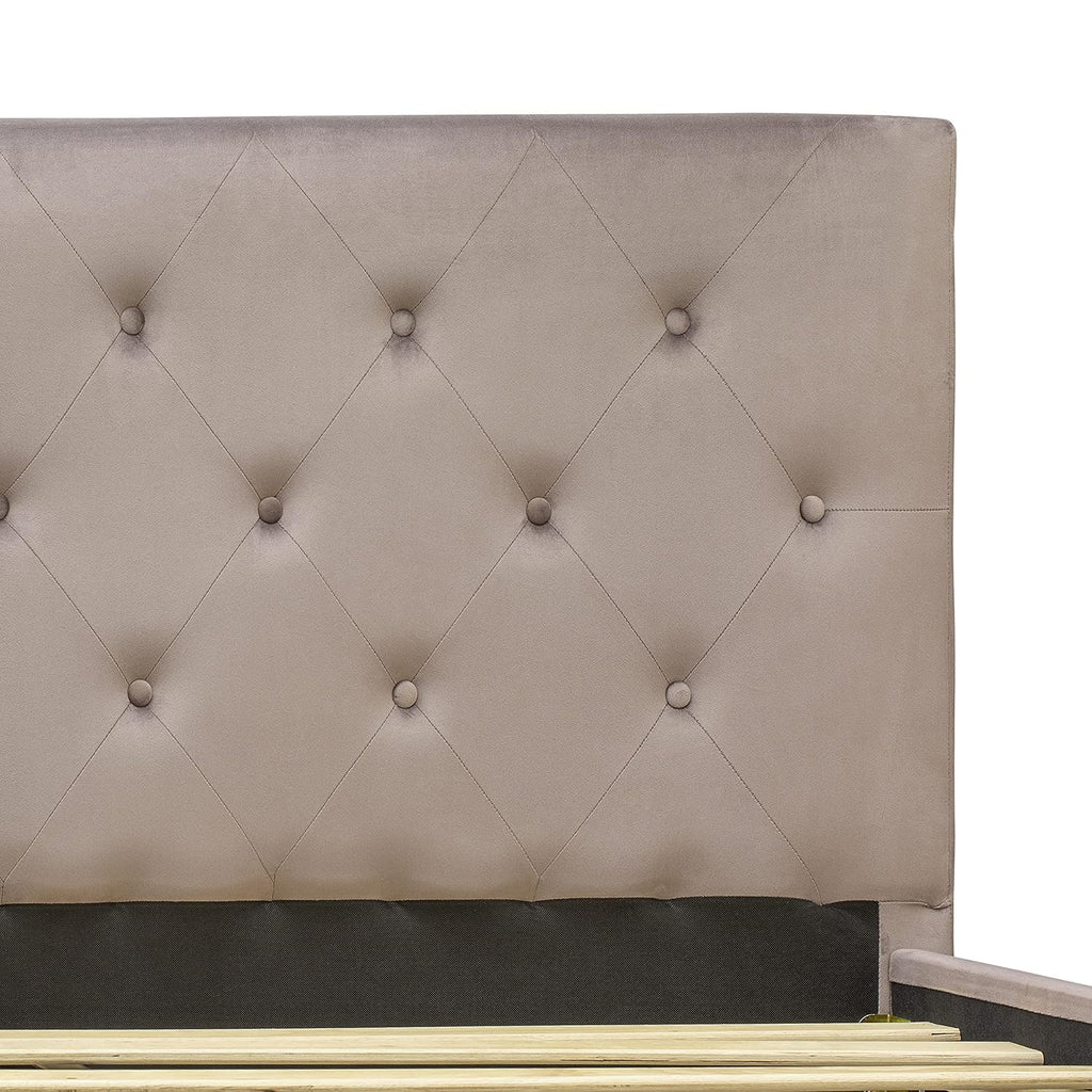 East West Furniture NL14F-1GO11 2 Piece Bedroom Set - Button Tufted Platform Bed Frame - Brown Taupe Velvet Fabric Upholstered Headboard and a Black Finish Nightstand