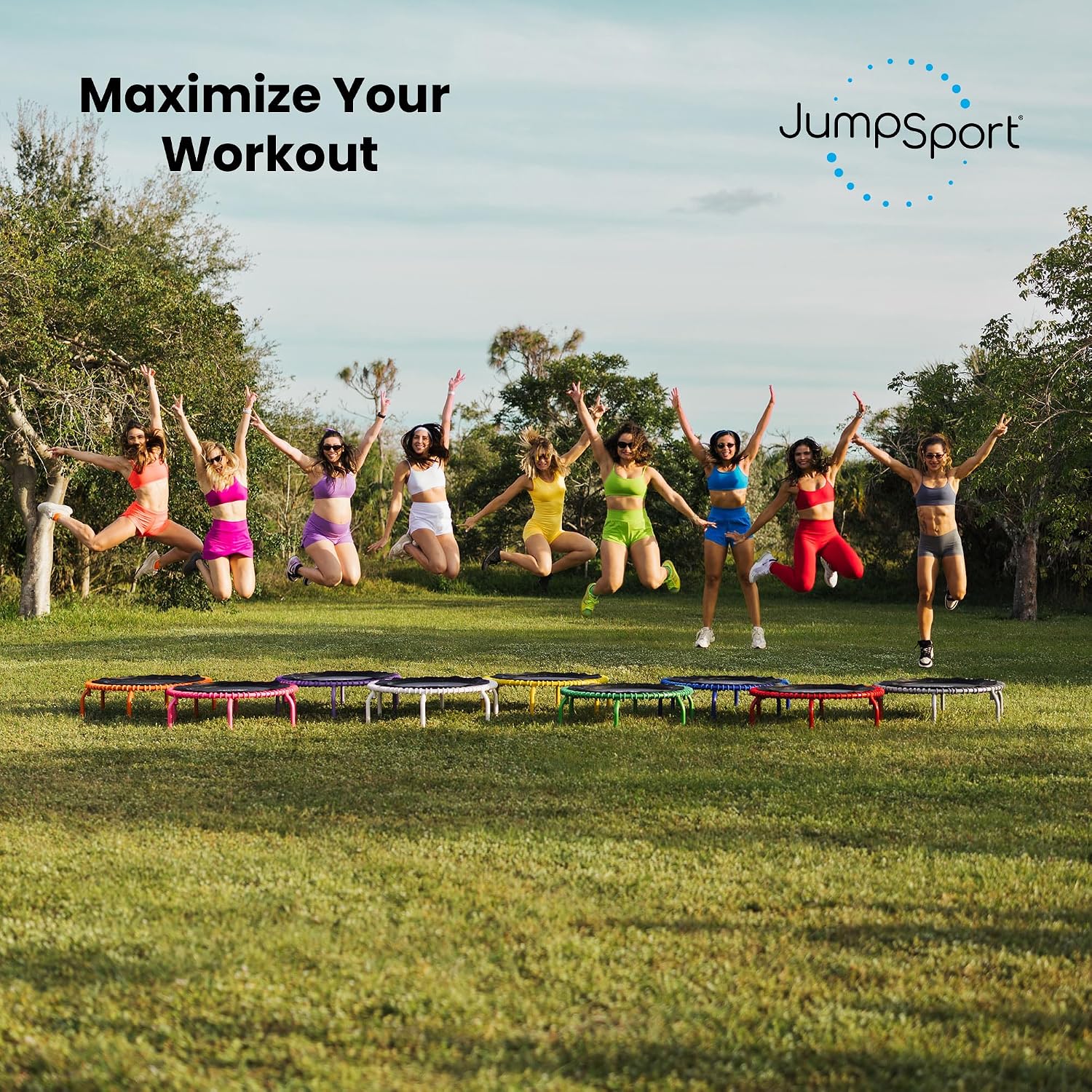 JumpSport 350 PRO 39 Inch Fitness Trampoline Indoor Rebounder Cardio Workout Equipment 300 lb Capacity