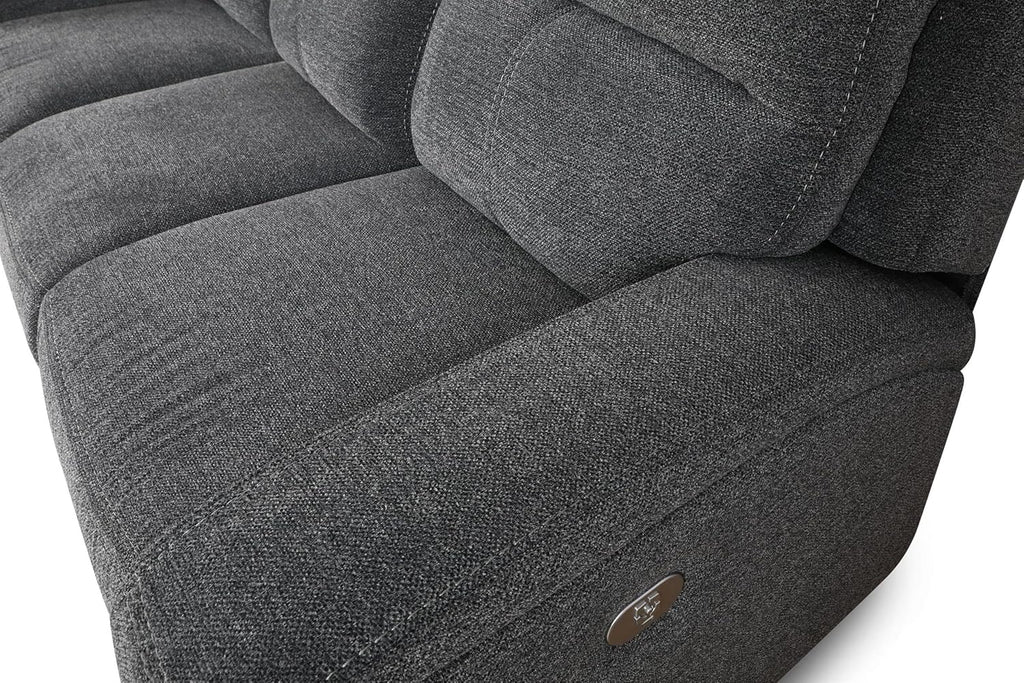 Pemberly Row Bizmark Grey 7-Piece Power Reclining Sectional, Adjustable Headrests, Heavy-Duty Fabric, USB Charger Console, 130.75' W x 130.75' D x 41' H, Plush Seating for Living Room