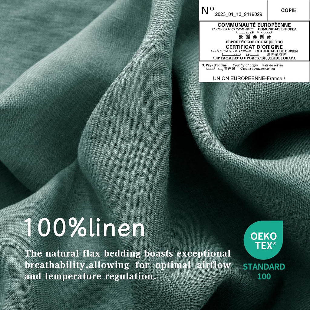 EVERLY Linen Sheets Set Full Size,100% French Stonewash Pure Linen Bed Sheets,4Pieces (1Flat Sheet,1Fitted Sheet,2Pillowcase) Suitable for Hot Sleepers,Deep Pocket Natural Bedding Set-Aqua
