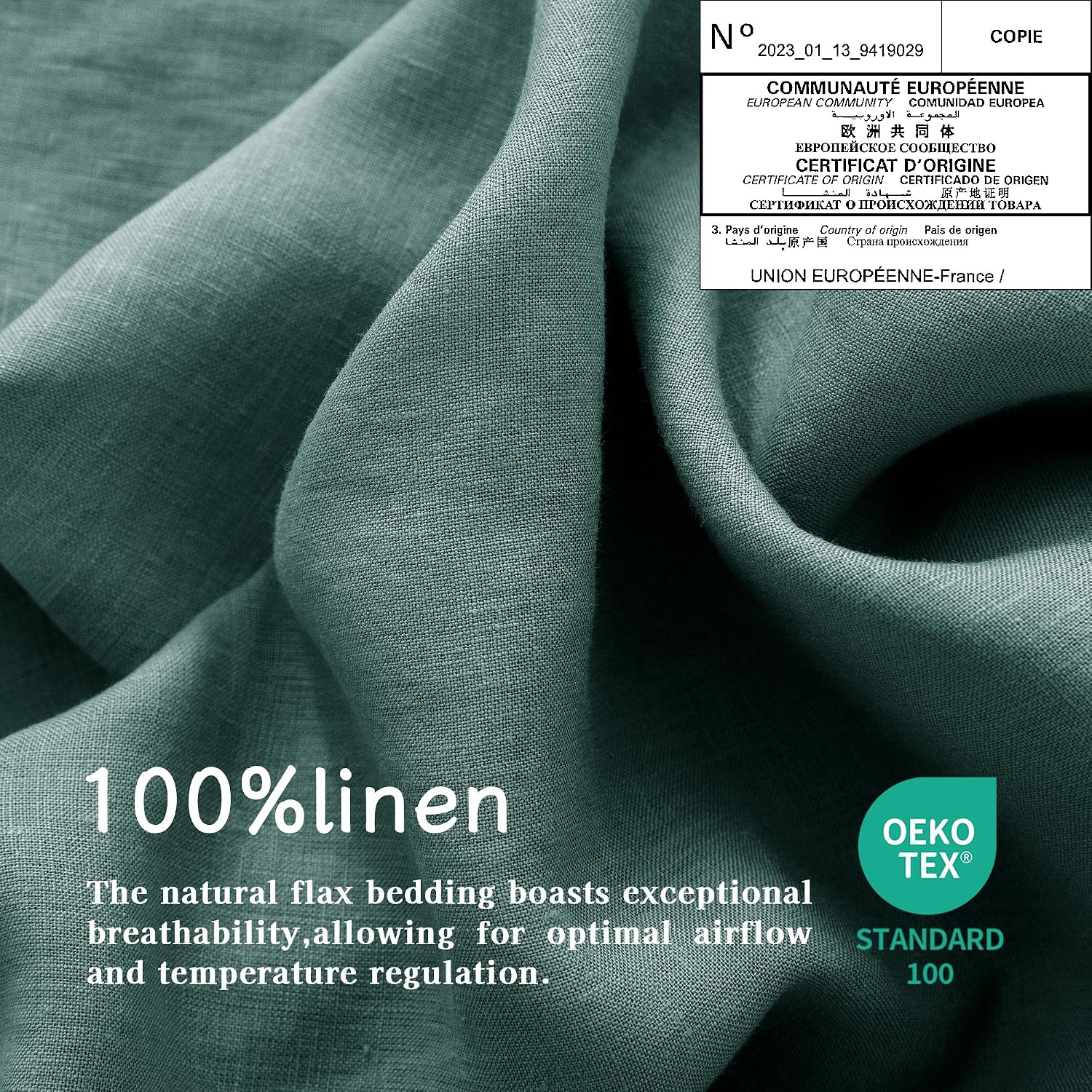 EVERLY Linen Sheets Set Full Size,100% French Stonewash Pure Linen Bed Sheets,4Pieces (1Flat Sheet,1Fitted Sheet,2Pillowcase) Suitable for Hot Sleepers,Deep Pocket Natural Bedding Set-Aqua