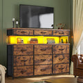 Romorgniz Dresser for Bedroom with Charging Station and LED Lights, Fabric Dressers & Chest of Drawers, Dresser TV Stands for Living Room, Open Shelves, 10MM Thick Acrylic Sheet, Brown