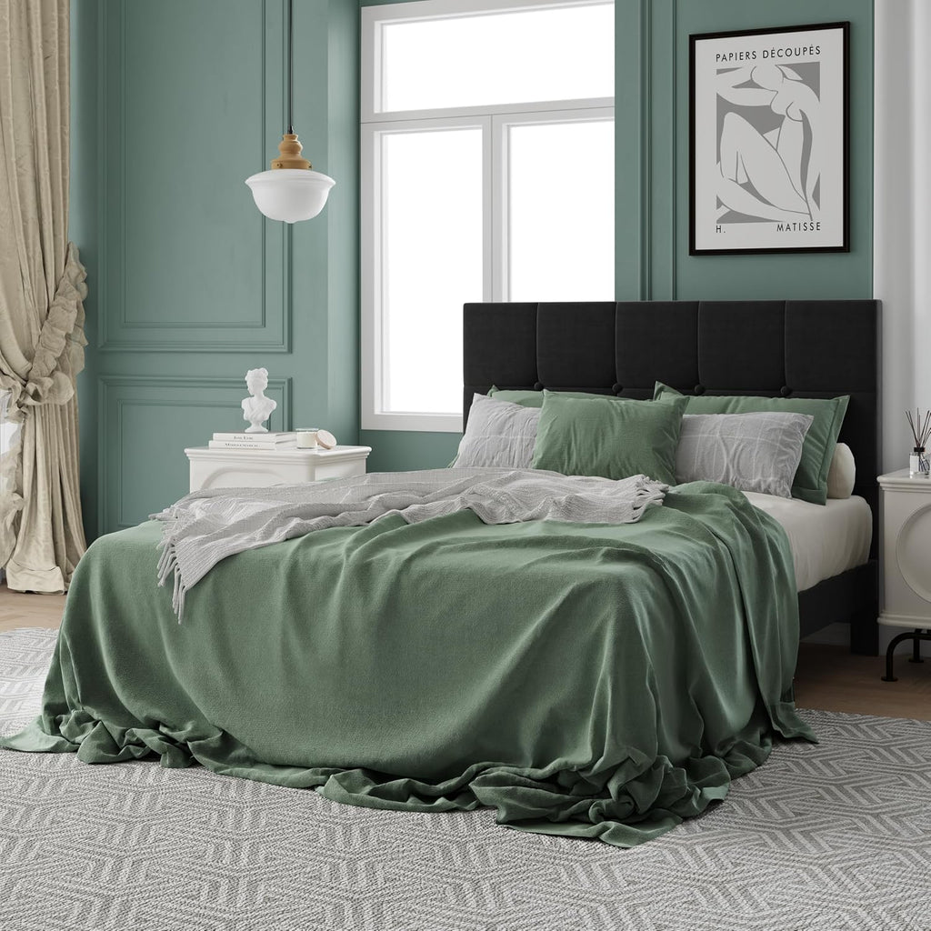 IOILORI Full Size Bed Frame with Headboard,Upholstery Bed Frame Full,Sturdy Full Bed, No Box Spring, Easy to Assemble,Black