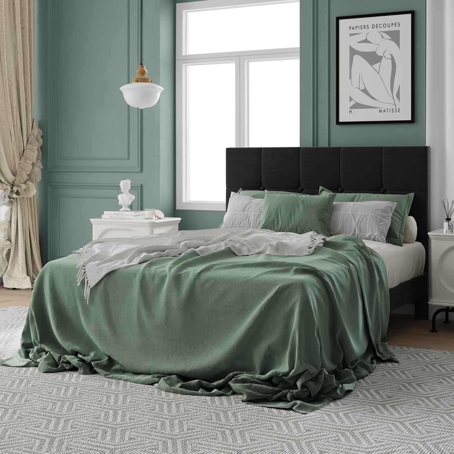 IOILORI Full Size Bed Frame with Headboard,Upholstery Bed Frame Full,Sturdy Full Bed, No Box Spring, Easy to Assemble,Black