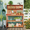 Flieks 46.9' W*65' H Large Garden Potting Bench Table with 4 Storage Shelves and Side Hook, Farmhouse Outdoor Work Bench, Patio Workstation for Garden, Patio, and Greenhouse (Natural)