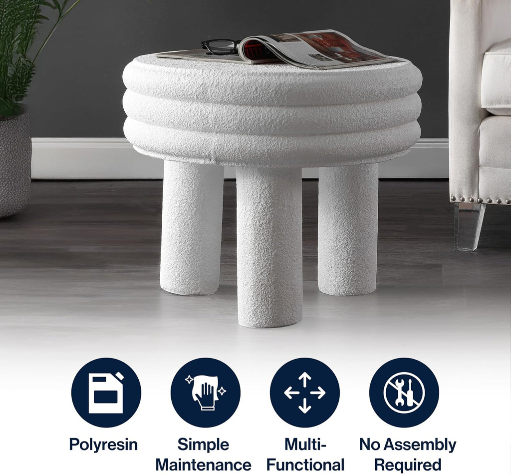 JONATHAN Y Rashida 17.75' Ribbed Polyresin Indoor Outdoor Table, White | Contemporary Curvy Minimalist Silhouette, Stacked Ring Motif, Tripod Pillar Base, Weather Resistant, Frosted Finish