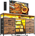 EnHomee 55 ' W Dresser for Bedroom with Bookrack & 8 Fabric Drawers, Dresser TV Stand with Power Outlet & LED Lights for 65 Inch TV, Chest of Drawers for Cabinet, Entryway,Rustic Brown