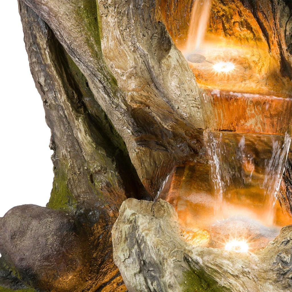 Alpine Corporation WIN1520 59' Indoor/Outdoor Floor 5-Tiered Tree Bark Water Fountain, Cascading Mossy Wood Waterfall Feature for Garden, Patio, and Yard, Brown