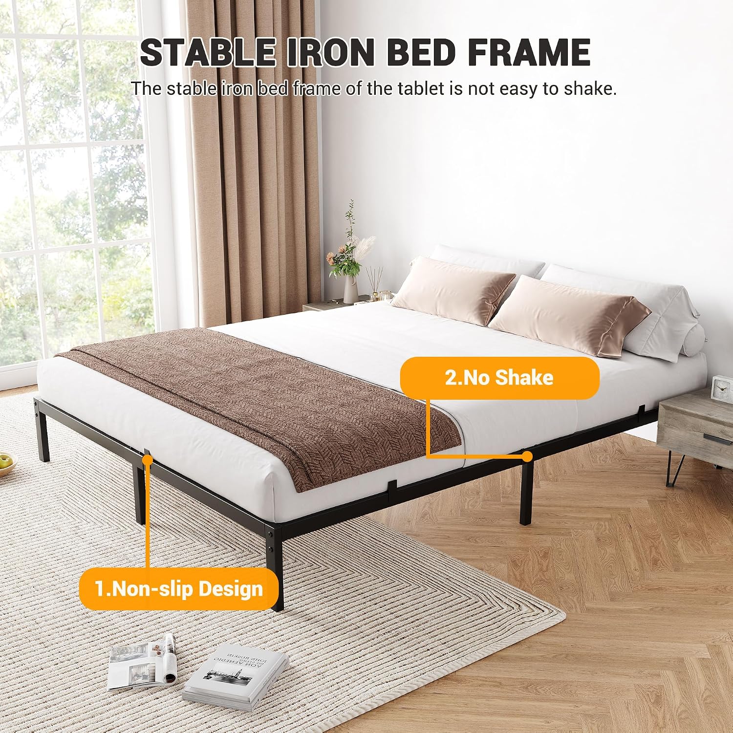 IDEALHOUSE 6 Inch California King Bed Frames with Under Bed Storage, Heavy Duty Mattress Foundation, Easy Assembly, No Box Spring Needed,84''Dx72''Wx6''H Platform Bed for Bedroom, Apartment, Metal