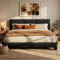 SHA CERLIN Black King Platform Upholstered Bed Frame with Faux Leather Adjustable Headboard,Wood Slats Support, No Box Spring Needed, Easy Assembly, Easy Clean Up