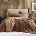 Geniospin Oversized King Comforter Sets - 7 Pieces Brown Oversized King Bedding Set, Solid Bed Set for All Season, Textured Bed in a Bag with Flat Sheet and Fitted Sheet, Pillowcases and Shams