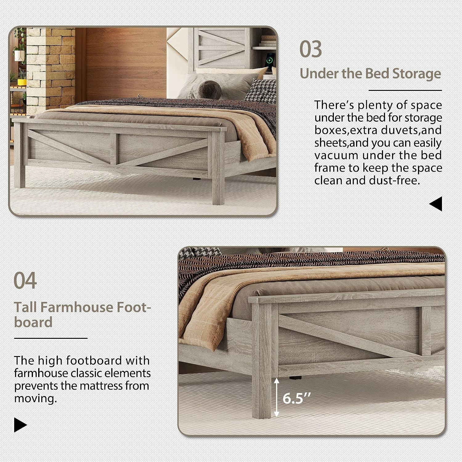 Polibi 3-Pieces Bedroom Sets Queen Size Platform Bed with Double Sliding Door Charging Headboard, Socket & USB, Includes Bedside Table and Dresser, Antique Gray