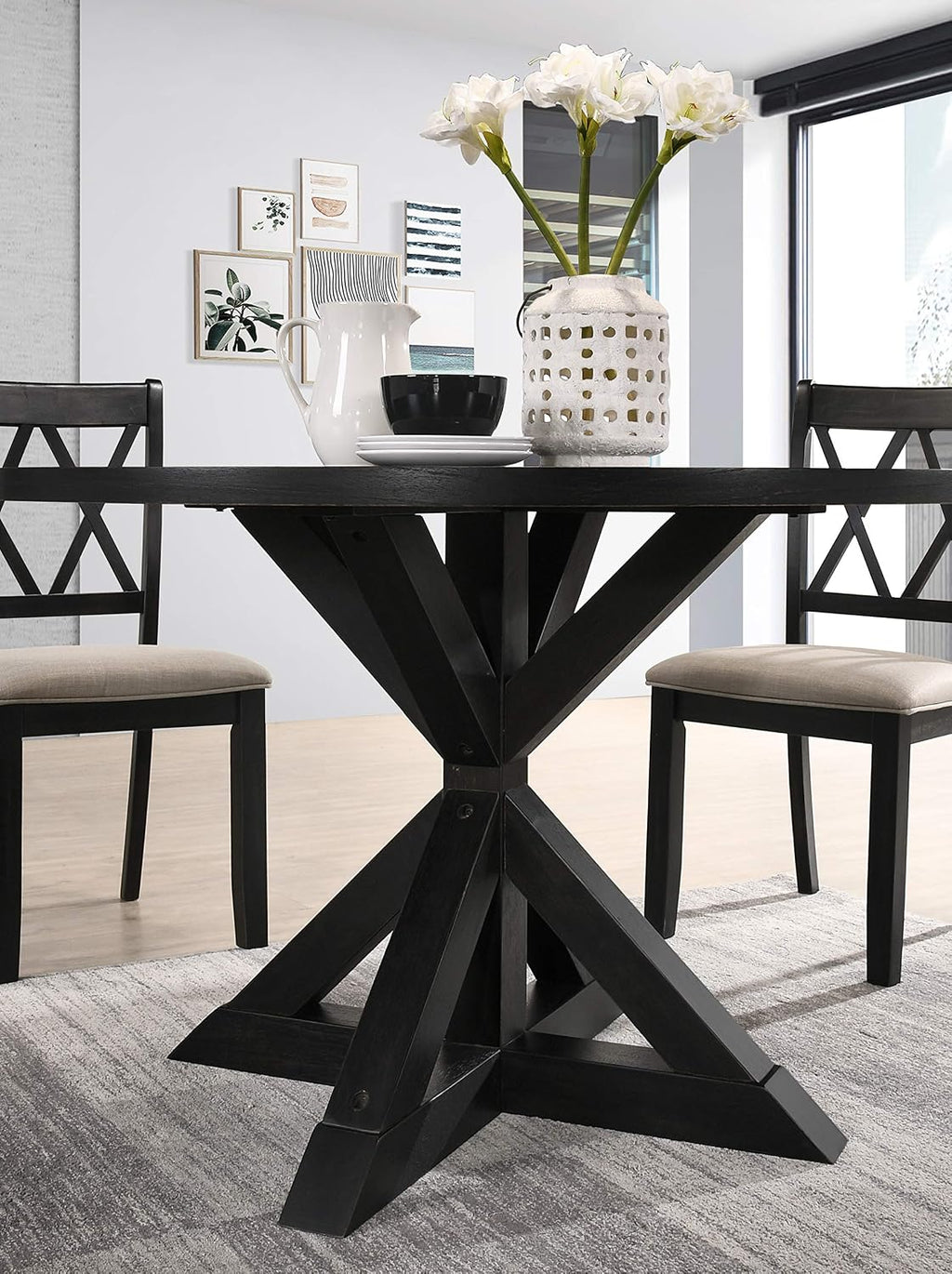 indvale Cross-Buck Wood 5-Piece Dining Set in Black