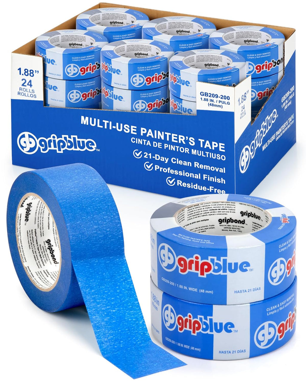 Blue Painters Tape 2 Inch Wide, Bulk - 24 Rolls Masking Tape, 'Professional-Grade' - Yields Exact Lines on Walls & Trim, Multi-Surface, Residue-Free, Easy Removal –Indoor & Outdoor Use, 1.88in x 60yds