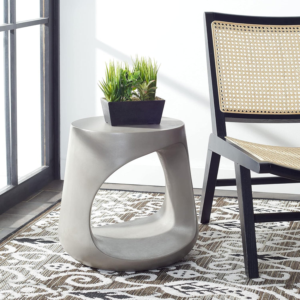 SAFAVIEH Outdoor Collection Vikki Modern Dark Grey Concrete Accent Table (Fully Assembled) VNN1040A