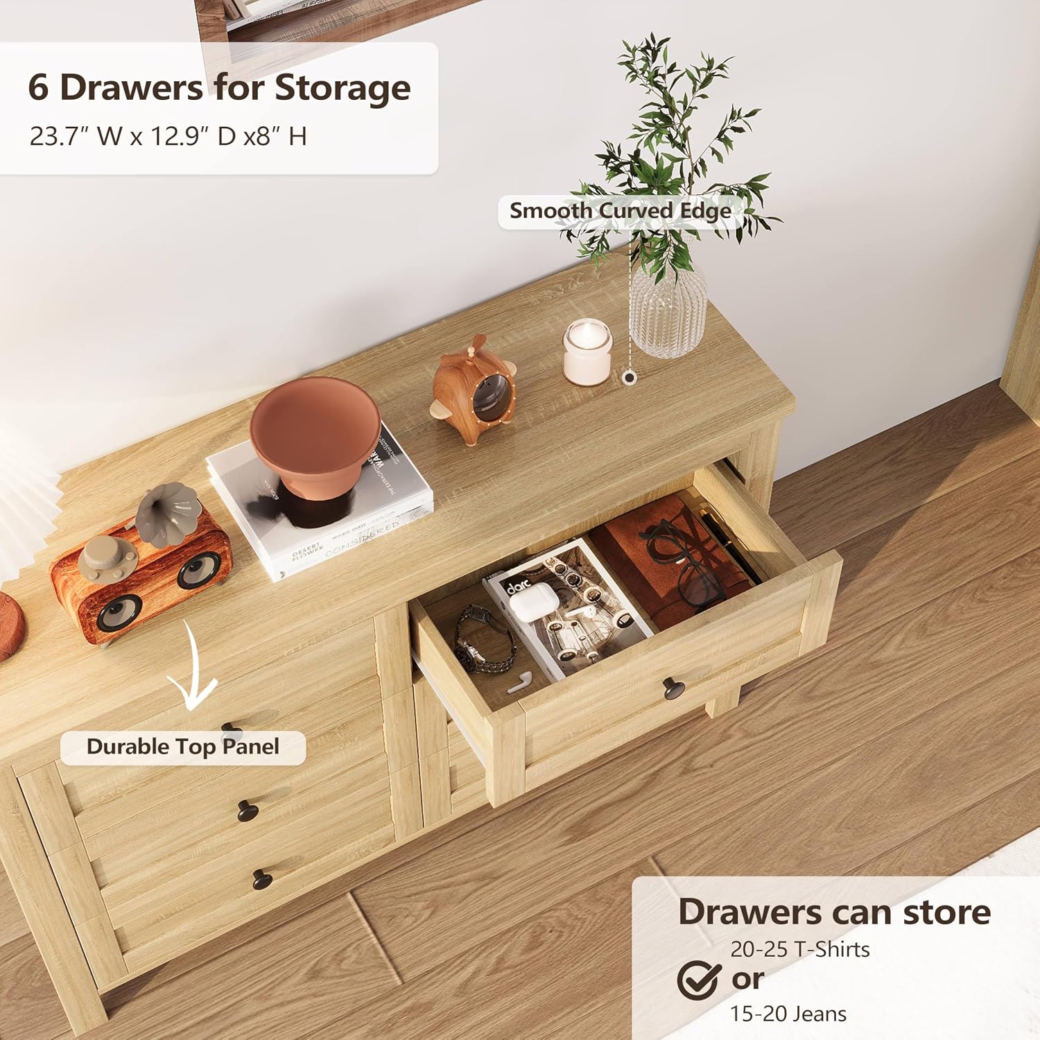 Polibi 3-Pieces Bedroom Sets Full Size Platform Bed with Double Sliding Door Charging Headboard, Socket & USB, Includes Bedside Table and Dresser, Natural