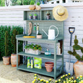 Outdoor Wooden Potting Bench Table – Farmhouse Garden Workstation with Drawers, Cabinet & Storage Shelves, Large Fir Wood Work Table for Patio, Backyard, Mudroom, Greenhouse (Green, 65'' H)