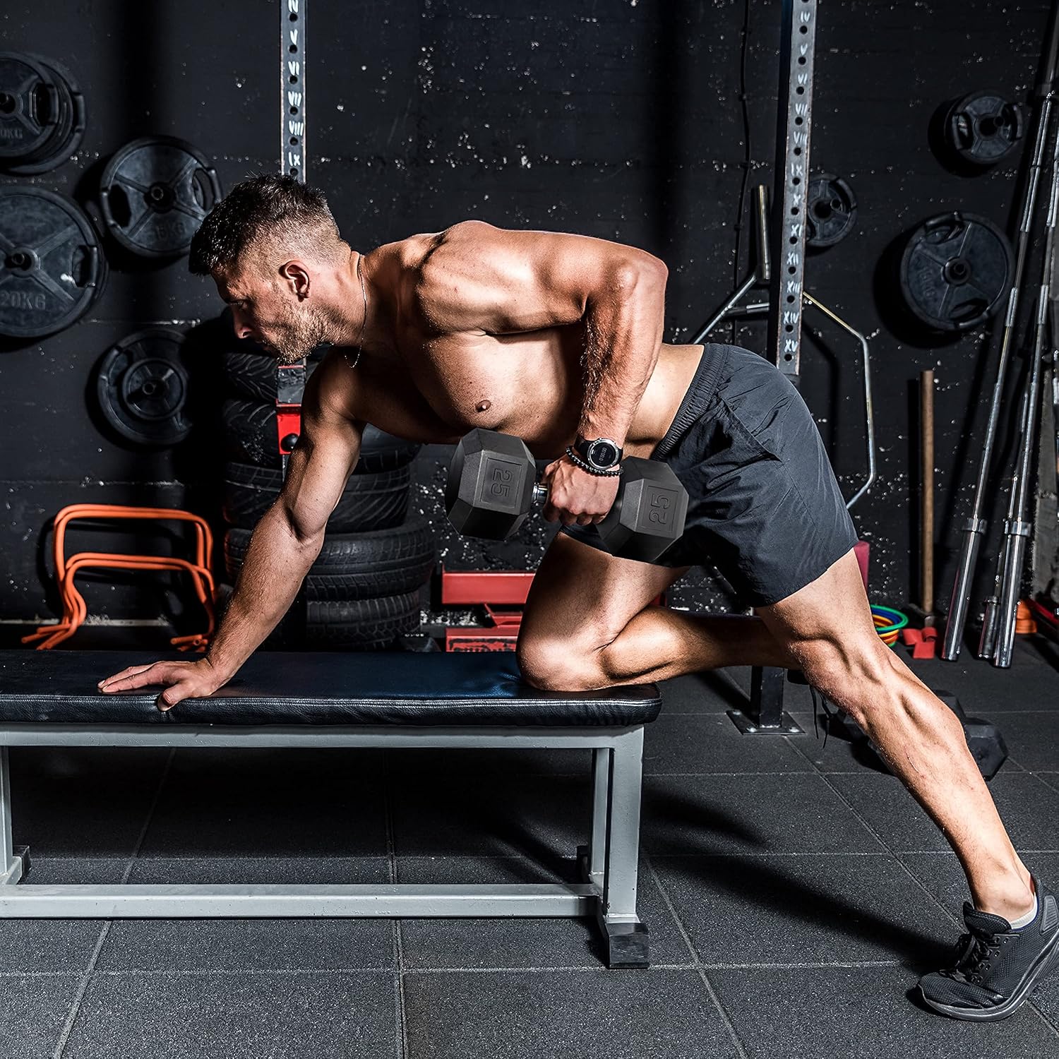 WF Athletic Supply Rubber Coated Solid Steel Cast-Iron Pair Dumbbells, Rubber Hex Dumbbells, Hex Weights Dumbbells for Muscle Toning, Full Body Workout, Home Gym Dumbbells, Pair