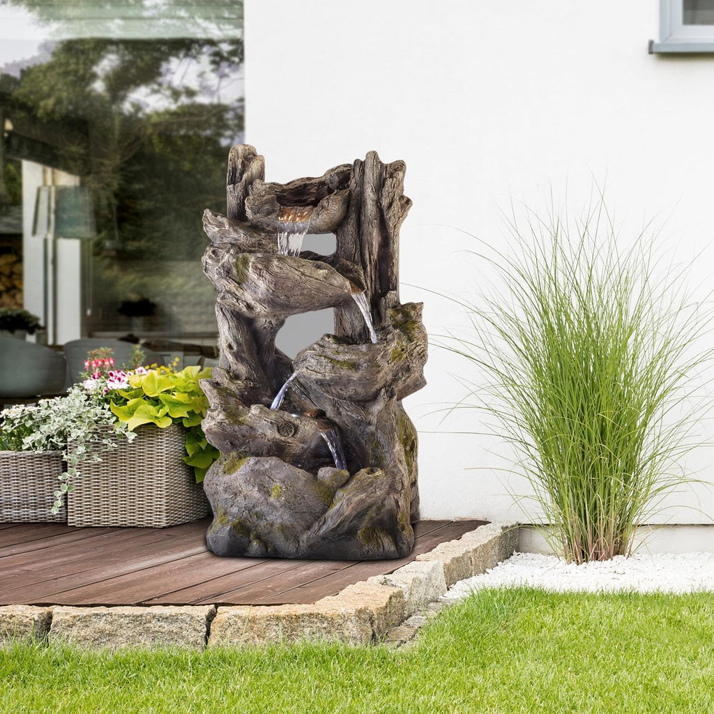 Alpine Corporation WIN794 Outdoor 5 Tier Rainforest Waterfall Fountain with LED Lights, 39' Tall, Brown