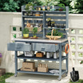 Fir Wood Potting Bench with Hutch, Garden Workstation for Planting, Wood Outdoor Kitchen Island with Drawers, Stainless Steel Top, Towel Rack,Outdoor Storage for Grilling, 47.5'' Countertop, Blue