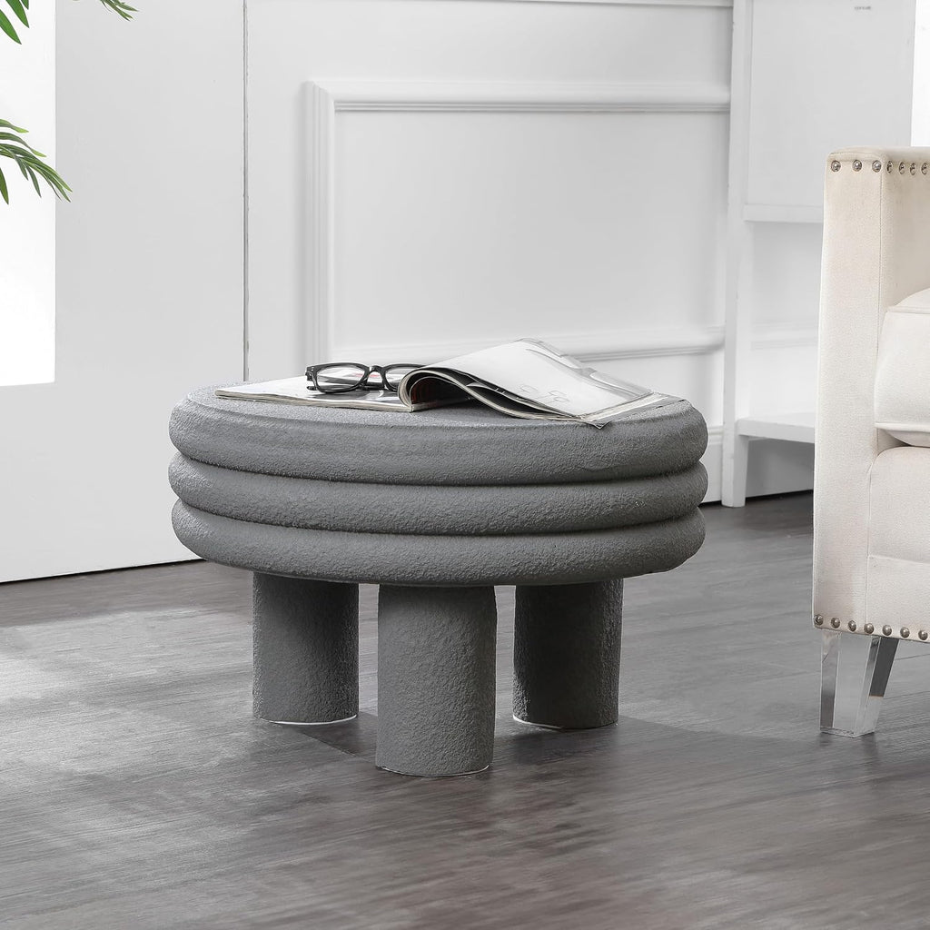 JONATHAN Y Rashida 13.5' Ribbed Polyresin Indoor Outdoor Table, Gray | Contemporary Curvy Minimalist Silhouette, Stacked Ring Motif, Tripod Pillar Base, Weather Resistant, Frosted Finish