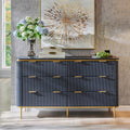 T4TREAM Fluted 6 Drawers Dresser for Bedroom, 54' Wide Modern Dresser TV Stand, Gold Accents, Fluted Fronts, Wood Storage Dressers Organizer for Bedroom, Living Room, (Dark Grey)