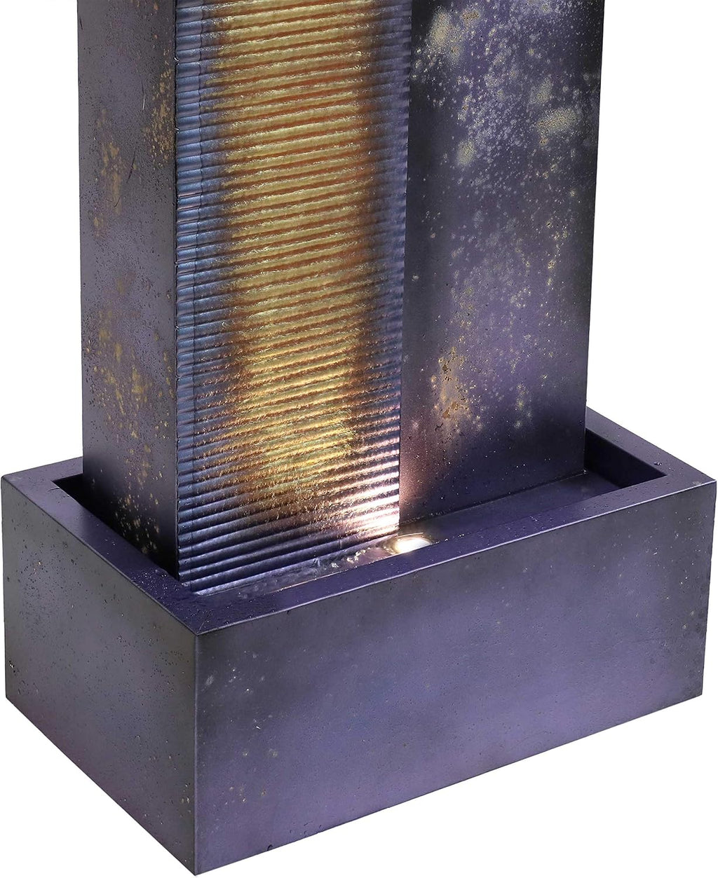 Sunnydaze Cascading Tower 32-Inch Outdoor Metal Fountain with LED Lights - Electric Submersible Pump with Adjustable Flow