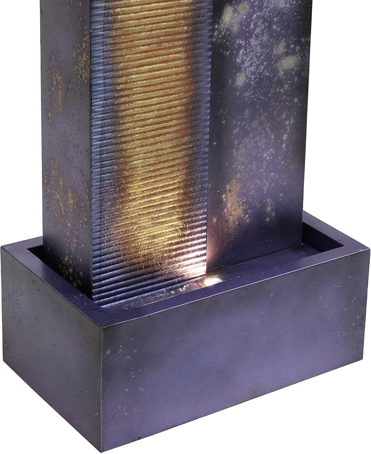 Sunnydaze Cascading Tower 32-Inch Outdoor Metal Fountain with LED Lights - Electric Submersible Pump with Adjustable Flow