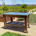 Redwood Potting Table Rolling Cart Swivel Cast Iron Wheels with Brakes Outdoor Garden Work Bench (with Hardware & 5in Black Caster)